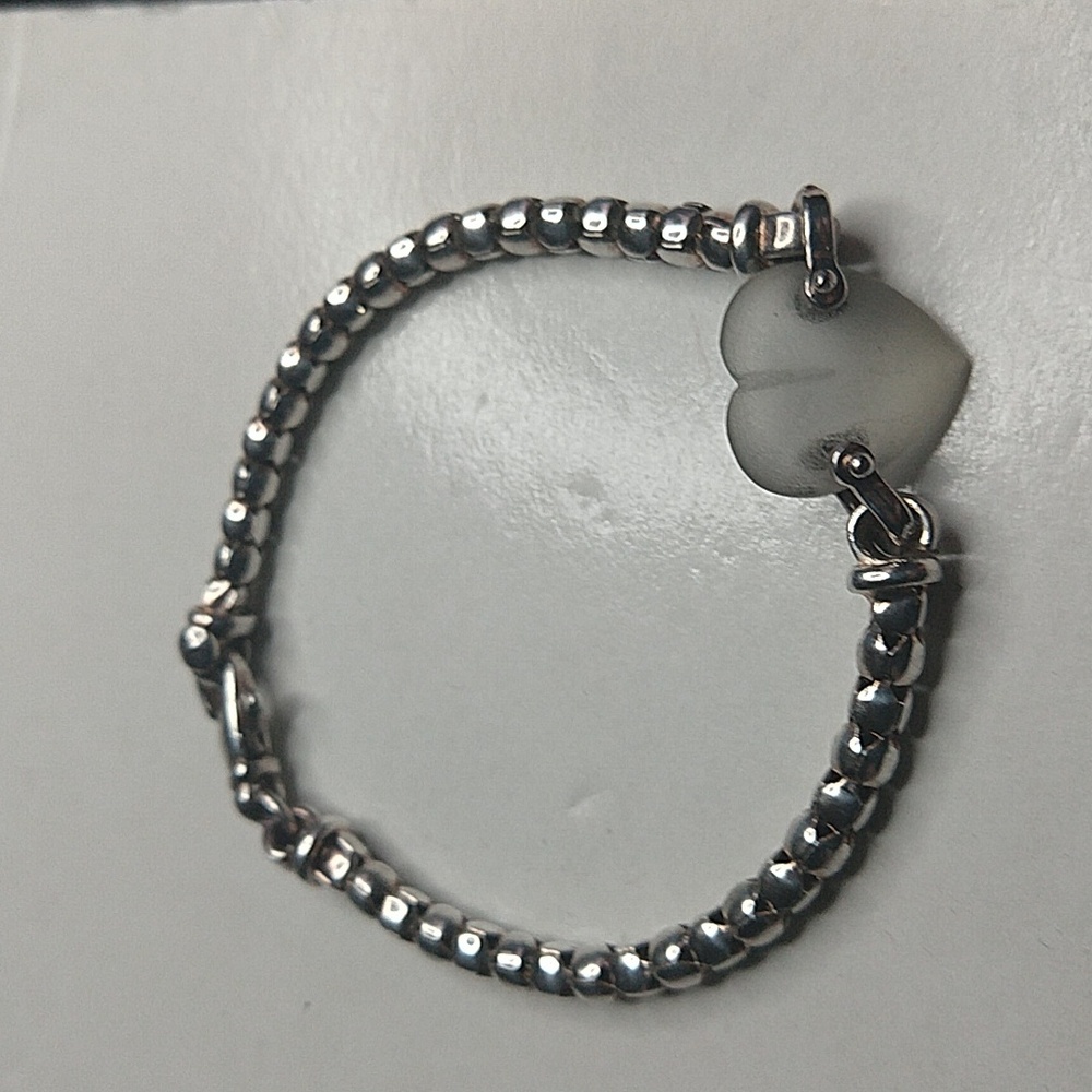 Vintage sterling silver frosted glass heart bracelet 925